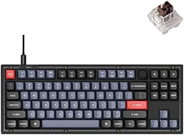 Main image of Keychron V3 Wired Custom Mechanical Keyboard Knob Version, TKL QMK/VIA Programmable Macro with Hot-swappable Keychron K Pro Brown Switch Compatible with Mac Windows Linux (Frosted Black-Translucent)