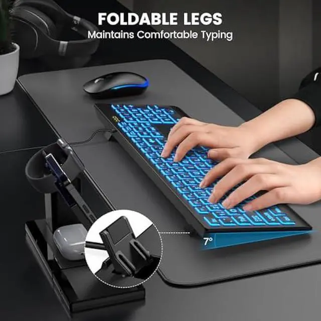 Alt view image 4 of 5 - SABLUTE Large Print Backlit Keyboard, Wired USB Lighted Computer Keyboards with 7-Color & 4 Modes Backlit, Oversize Letters Keys Easy to See and Type, Quiet Keyboard Compatible for PC, Laptop