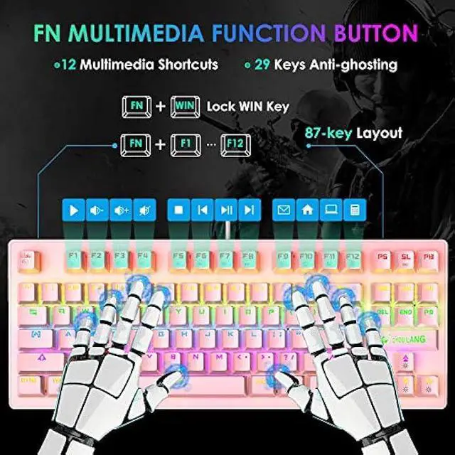 Alt view image 6 of 7 - LexonElec Mechanical Gaming Keyboard Blue Switch Mini 82 Keys Wired Rainbow LED Backlit Keyboard,Lightweight Gaming Mouse 6400DPI Honeycomb Optical,Gaming Mouse Pad for Gamers and Typists(Pink)