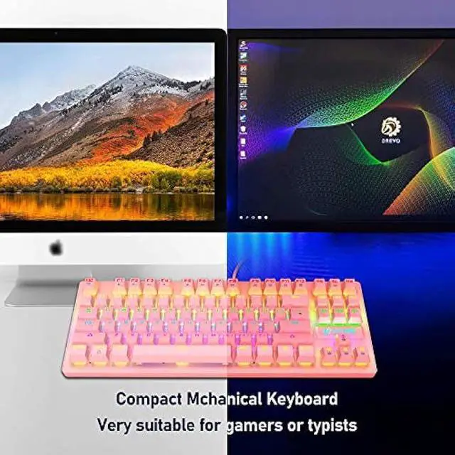 Alt view image 7 of 7 - LexonElec Mechanical Gaming Keyboard Blue Switch Mini 82 Keys Wired Rainbow LED Backlit Keyboard,Lightweight Gaming Mouse 6400DPI Honeycomb Optical,Gaming Mouse Pad for Gamers and Typists(Pink)