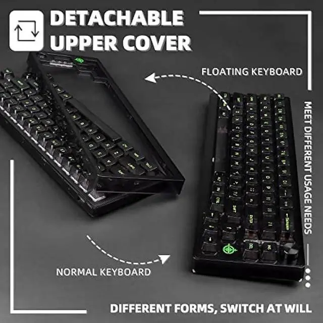 Alt view image 2 of 6 - 65% Hot-Swap Wired Mechanical Gaming Keyboard Programmable with Transparent 66 Key Full Side RGB OWERTY Linear Ice White Switch Custom Coiled C to A Cable Media Knob 2-IN-1 Case for WIN/PC/MAC(Black)