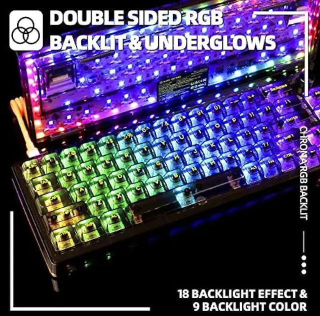 Alt view image 6 of 6 - 65% Hot-Swap Wired Mechanical Gaming Keyboard Programmable with Transparent 66 Key Full Side RGB OWERTY Linear Ice White Switch Custom Coiled C to A Cable Media Knob 2-IN-1 Case for WIN/PC/MAC(Black)