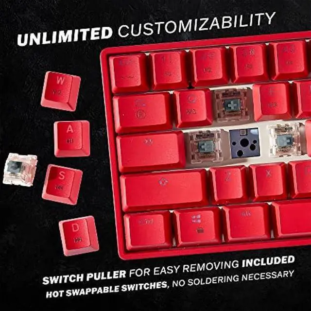 Alt view image 3 of 6 - HK Gaming GK61 Mechanical Gaming Keyboard 60 Percent | 61 RGB Rainbow LED Backlit Programmable Keys | USB Wired | for Mac and Windows PC | Hotswap Gateron Optical Blue Switches | Red