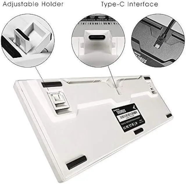 Alt view image 3 of 6 - DURGOD Mechanical Gaming Keyboard Cherry MX Red Switches Type C Interface Tenkeyless 104 Keys (with Dust Cover) for Gamer/Typist White,ANSI/US