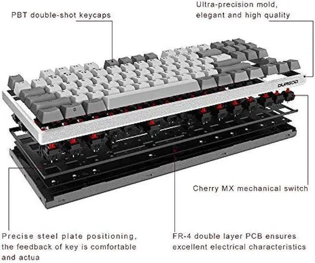 Alt view image 5 of 6 - DURGOD Mechanical Gaming Keyboard Cherry MX Red Switches Type C Interface Tenkeyless 104 Keys (with Dust Cover) for Gamer/Typist White,ANSI/US