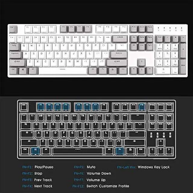 Alt view image 6 of 6 - DURGOD Mechanical Gaming Keyboard Cherry MX Red Switches Type C Interface Tenkeyless 104 Keys (with Dust Cover) for Gamer/Typist White,ANSI/US