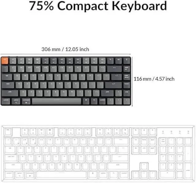 Alt view image 5 of 6 - Keychron K3 Version 2, 84 Keys Ultra-Slim Wireless Bluetooth/USB Wired Mechanical Keyboard with White LED Backlit, Low-Profile Gateron Mechanical Red Switch Compatible with Mac Windows