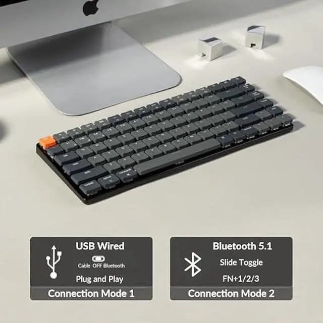 Alt view image 4 of 6 - Keychron K3 Version 2, 84 Keys Ultra-Slim Wireless Bluetooth/USB Wired Mechanical Keyboard with White LED Backlit, Low-Profile Gateron Mechanical Red Switch Compatible with Mac Windows