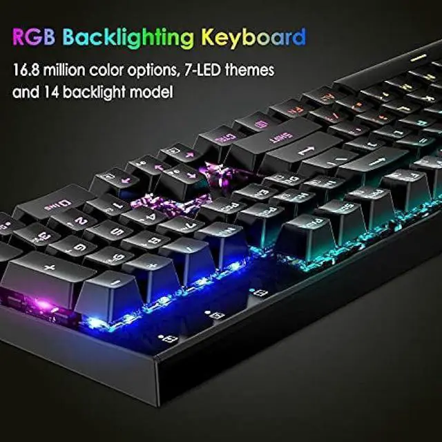 Alt view image 2 of 7 - Mechanical Gaming Keyboard RGB Backlit Keys Computer Keyboard, 16.8 Million Color 104 Keys Blue Switch Wired Gaming Keyboards Full Size, Aluminum Base USB Keyboard for PC Gamer Laptop