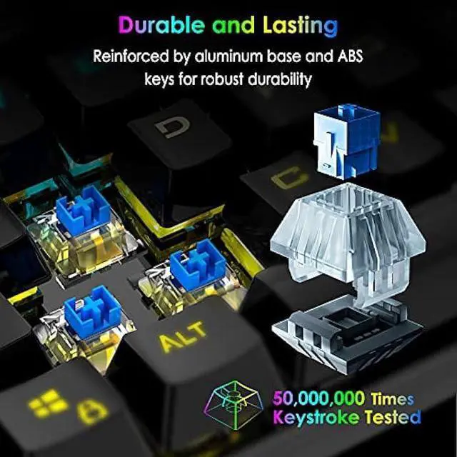 Alt view image 5 of 7 - Mechanical Gaming Keyboard RGB Backlit Keys Computer Keyboard, 16.8 Million Color 104 Keys Blue Switch Wired Gaming Keyboards Full Size, Aluminum Base USB Keyboard for PC Gamer Laptop