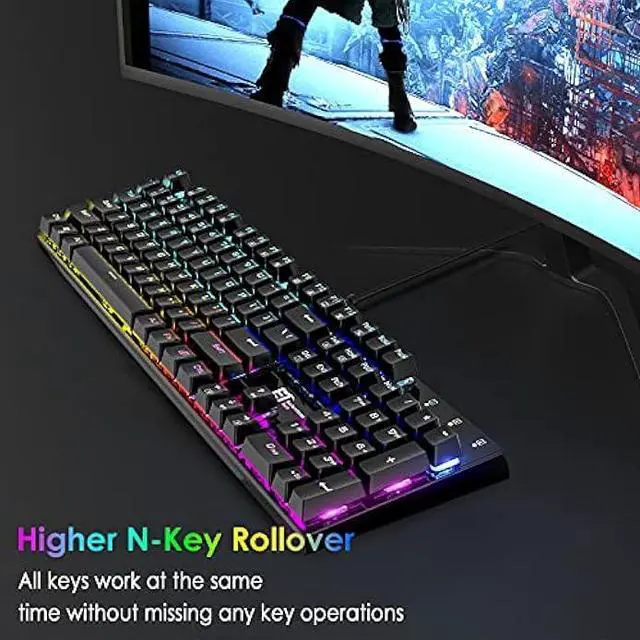 Alt view image 6 of 7 - Mechanical Gaming Keyboard RGB Backlit Keys Computer Keyboard, 16.8 Million Color 104 Keys Blue Switch Wired Gaming Keyboards Full Size, Aluminum Base USB Keyboard for PC Gamer Laptop