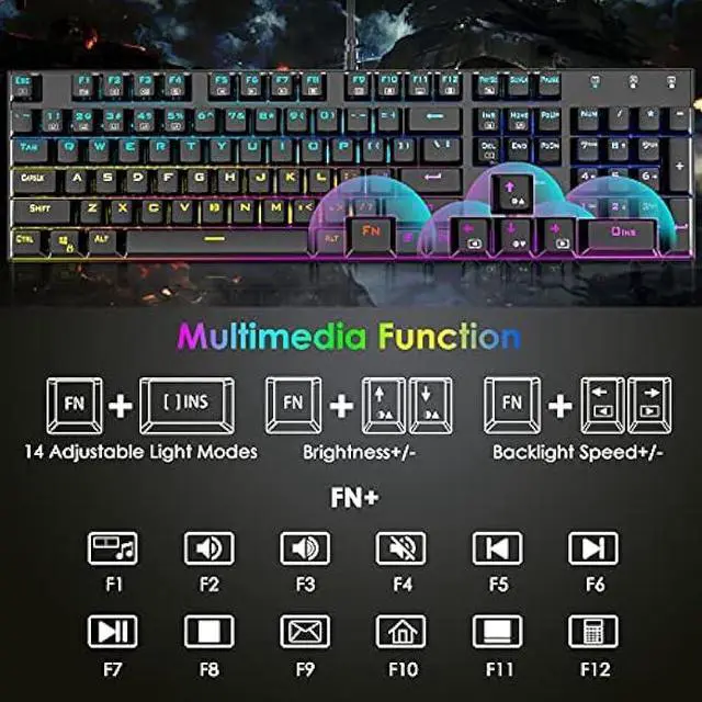 Alt view image 4 of 7 - Mechanical Gaming Keyboard RGB Backlit Keys Computer Keyboard, 16.8 Million Color 104 Keys Blue Switch Wired Gaming Keyboards Full Size, Aluminum Base USB Keyboard for PC Gamer Laptop