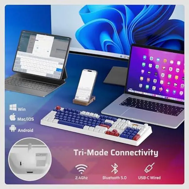 Alt view image 5 of 5 - LTC Nimbleback NB1041 PRO Wireless Mechanical Keyboard w/Display Screen & Knob, 2.4Ghz/ BT/USB-C Wired RGB 104 Keys Creamy Keyboard, 3-Layer Foam, Hot Swappable PCB, Software Support, Red Switch