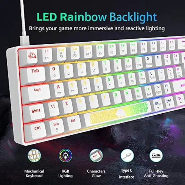 Alt view image 2 of 6 - K65 Pro 60% Gaming Keyboard and Mouse Combo Small Mini RGB Backlight Mechanical Keyboard and Ultralight Honeycomb Optical Mouse,Mouse Pad Linear Red Switch Anti-Ghosting for Xbox,PS4,PC,Laptop(white)