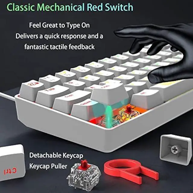 Alt view image 3 of 6 - K65 Pro 60% Gaming Keyboard and Mouse Combo Small Mini RGB Backlight Mechanical Keyboard and Ultralight Honeycomb Optical Mouse,Mouse Pad Linear Red Switch Anti-Ghosting for Xbox,PS4,PC,Laptop(white)