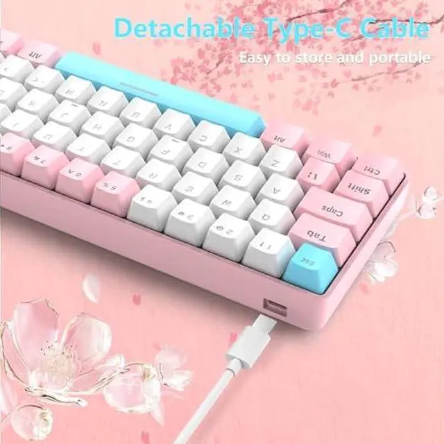 Alt view image 3 of 5 - RK-T60 Wired Mechanical Gaming Keyboard and Mouse Combo Portable with Rainbow Backlit 62Key NKRO 6400DPI RGB Honeycomb Mice for PS4/PC/WIN Gamer(Pink/Blue Switch)