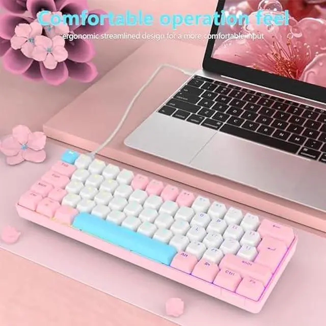 Alt view image 4 of 5 - RK-T60 Wired Mechanical Gaming Keyboard and Mouse Combo Portable with Rainbow Backlit 62Key NKRO 6400DPI RGB Honeycomb Mice for PS4/PC/WIN Gamer(Pink/Blue Switch)