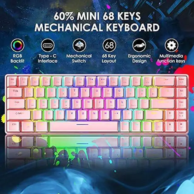 Alt view image 2 of 6 - LexonElec 60% Mechanical Gaming Keyboard and Mouse Combo with Mouse Bungee Mouse Pad,Mini 68 Keys Wired Type C 18 Backlit Effects,Lightweight RGB 6400DPI Honeycomb Mice(Pink/Blue Switch)