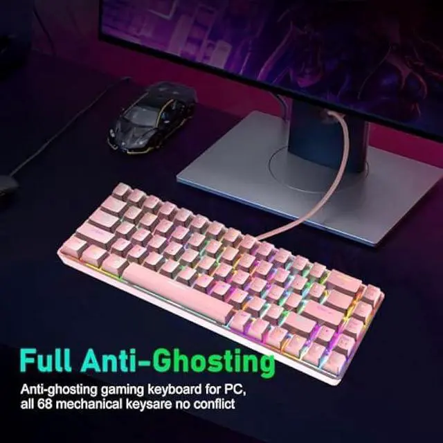 Alt view image 5 of 6 - LexonElec 60% Mechanical Gaming Keyboard and Mouse Combo with Mouse Bungee Mouse Pad,Mini 68 Keys Wired Type C 18 Backlit Effects,Lightweight RGB 6400DPI Honeycomb Mice(Pink/Blue Switch)