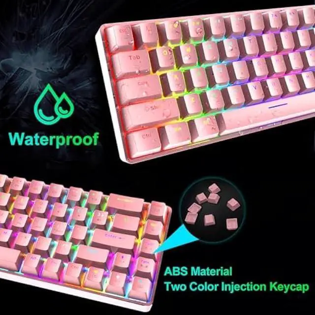 Alt view image 6 of 6 - LexonElec 60% Mechanical Gaming Keyboard and Mouse Combo with Mouse Bungee Mouse Pad,Mini 68 Keys Wired Type C 18 Backlit Effects,Lightweight RGB 6400DPI Honeycomb Mice(Pink/Blue Switch)