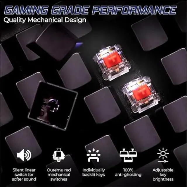 Alt view image 5 of 5 - Blank or Visible Mechanical Keyboard | Wired PC Gaming Keyboard by Keymaster | Shine Through Keycaps with Custom Key Lighting | Backlit White LED with Show/Hide Light Up Keys | Silent Linear Switches