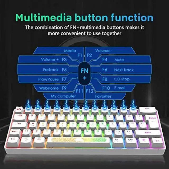 Alt view image 5 of 6 - K65 Pro 60% Gaming Keyboard and Mouse Combo Small Mini RGB Backlight Mechanical Keyboard and Ultralight Honeycomb Optical Mouse,Mouse Pad Linear Red Switch Anti-Ghosting for Xbox,PS4,PC,Laptop(white)