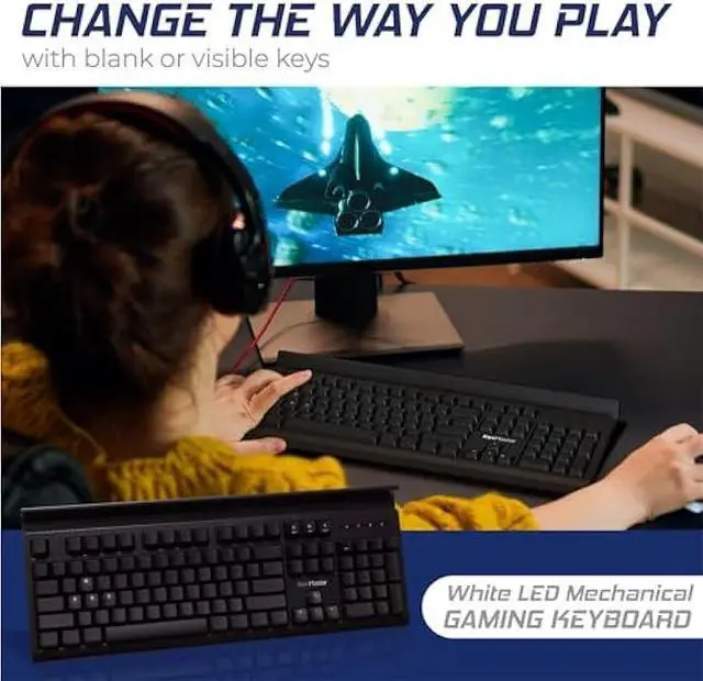 Alt view image 2 of 5 - Blank or Visible Mechanical Keyboard | Wired PC Gaming Keyboard by Keymaster | Shine Through Keycaps with Custom Key Lighting | Backlit White LED with Show/Hide Light Up Keys | Silent Linear Switches