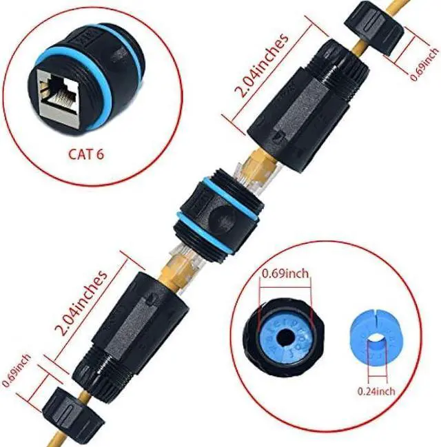 Alt view image 3 of 5 - RJ45 Waterproof Connector, Cable Connector Female to Female, with Shielding Cable Coupler-CAT6-YMP23-Blue-2PCS