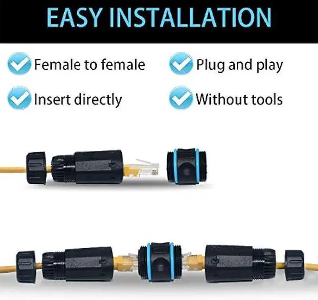 Alt view image 4 of 5 - RJ45 Waterproof Connector, Cable Connector Female to Female, with Shielding Cable Coupler-CAT6-YMP23-Blue-2PCS