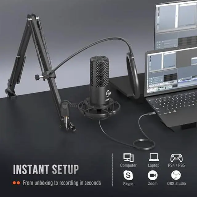 Alt view image 5 of 5 - FIFINE Studio Condenser USB Microphone Computer PC Microphone Kit with Adjustable Boom Arm Stand Shock Mount for Instruments Voice Overs Recording Podcasting YouTube Vocal Gaming Streaming-T669