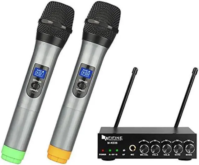 Main image of FIFINE UHF Dual Channel Wireless Handheld Microphone, Easy-to-use Karaoke Wireless Microphone System-K036