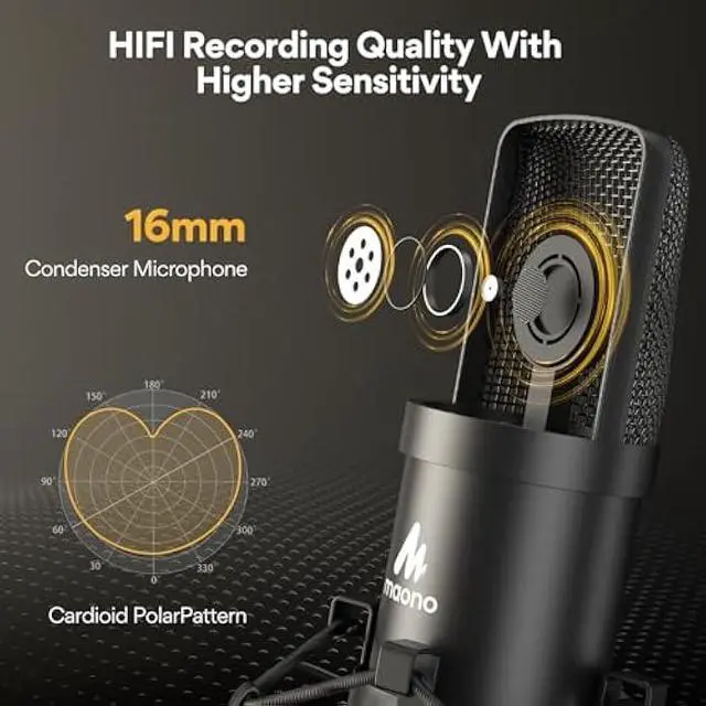 Alt view image 3 of 5 - USB Microphone, MAONO 192KHZ/24Bit Plug & Play PC Computer Podcast Condenser Cardioid Metal Mic Kit with Professional Sound Chipset for Recording, Gaming, Singing, YouTube (AU-A04)