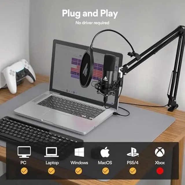 Alt view image 4 of 5 - USB Microphone, MAONO 192KHZ/24Bit Plug & Play PC Computer Podcast Condenser Cardioid Metal Mic Kit with Professional Sound Chipset for Recording, Gaming, Singing, YouTube (AU-A04)