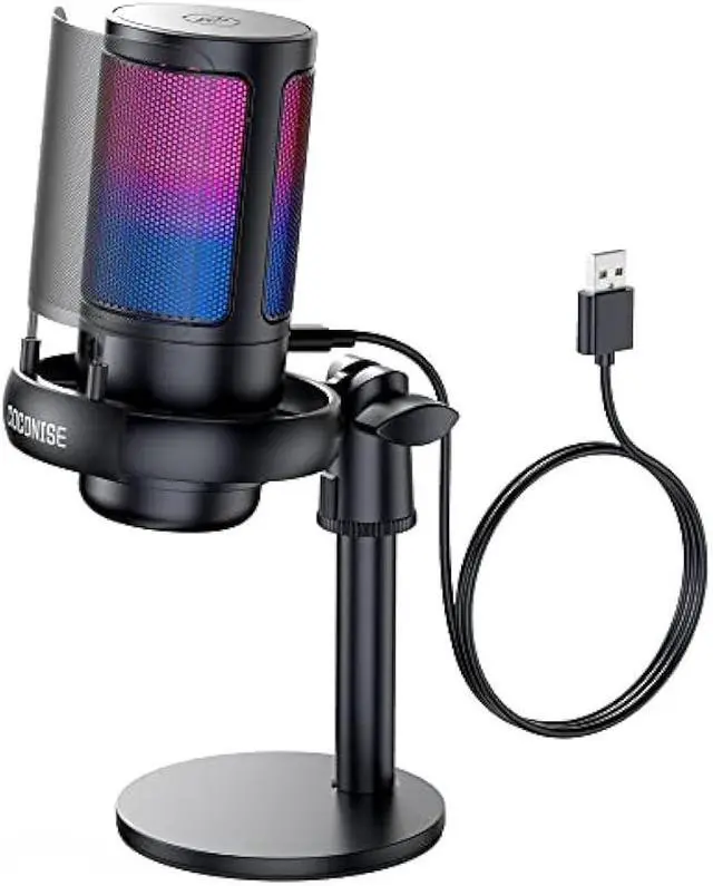 Main image of Gaming Microphone, USB PC Mic for Podcasts Videos, Streaming, Condenser Mic with Quick Mute, Tripod Stand, Pop Filter, RGB Indicator, Shock Mount, Rotate gain button, Compatible with PS4/5/PC