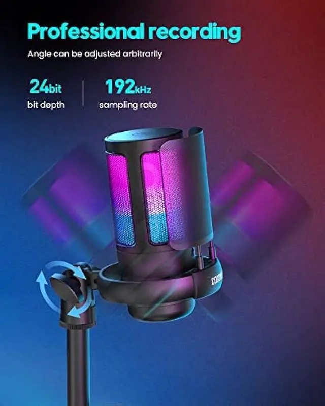 Alt view image 6 of 6 - Gaming Microphone, USB PC Mic for Podcasts Videos, Streaming, Condenser Mic with Quick Mute, Tripod Stand, Pop Filter, RGB Indicator, Shock Mount, Rotate gain button, Compatible with PS4/5/PC