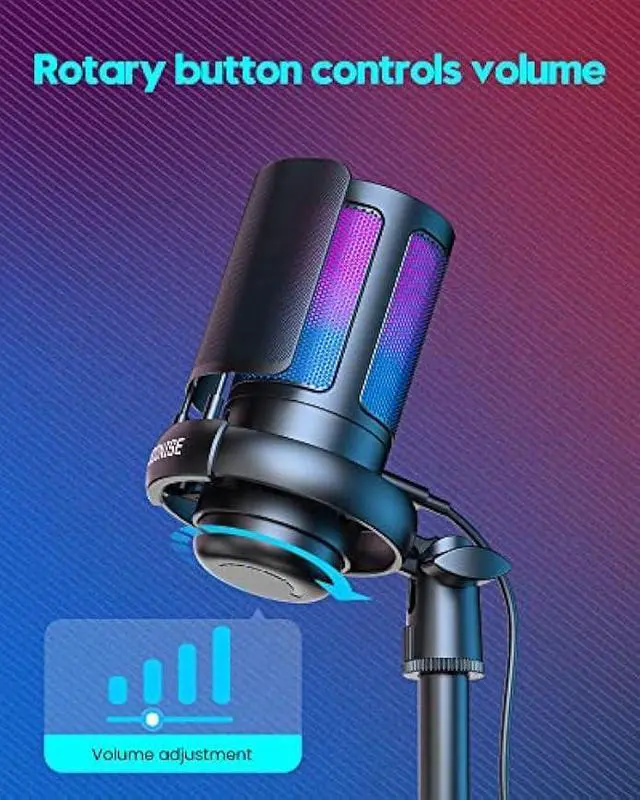 Alt view image 2 of 6 - Gaming Microphone, USB PC Mic for Podcasts Videos, Streaming, Condenser Mic with Quick Mute, Tripod Stand, Pop Filter, RGB Indicator, Shock Mount, Rotate gain button, Compatible with PS4/5/PC