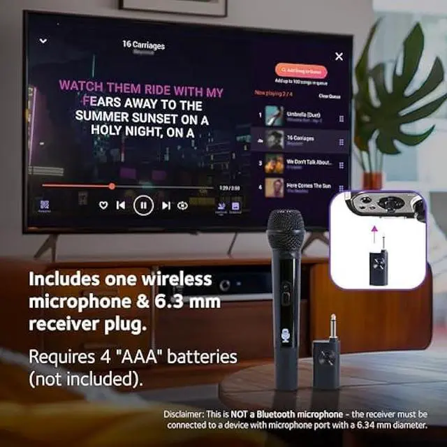 Alt view image 3 of 6 - Singing Machine Portable Wireless Microphone (Black) - Premium Unidirectional UHF Wireless Mic for Singing, Speeches & Events - Cordless Mic Compatible with Karaoke Machines, PA Systems & More