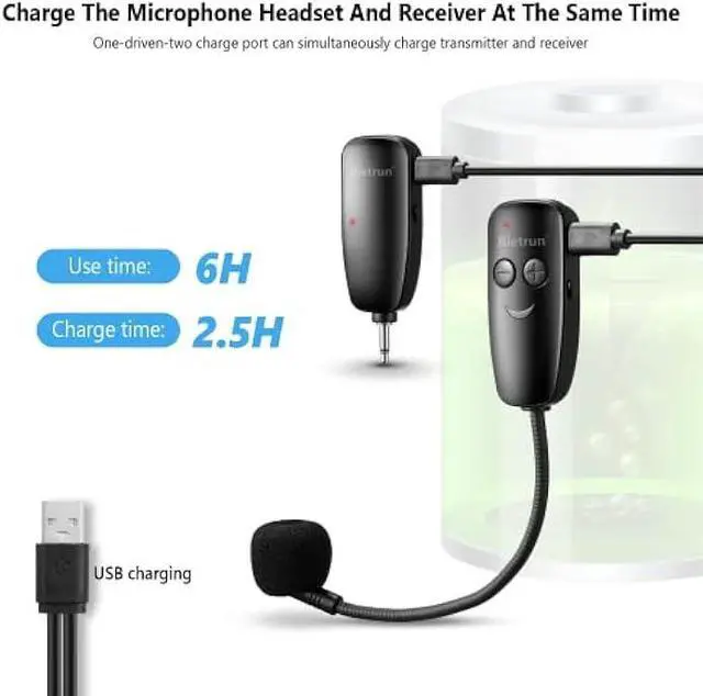 Alt view image 4 of 5 - Bietrun Wireless Microphone Headset, UHF Wireless Headset Mic System, 160ft Range,1/8'' and 1/4'' Plug, for Speakers, Voice Amplifier, PA System(Not Supported AUX/iOS)