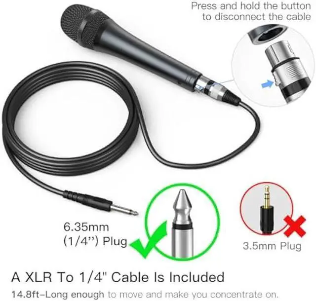 Alt view image 3 of 5 - Fifine Karaoke Microphone, Dynamic Vocal Microphone for Speaker, 6.35MM Wired Handheld Mic with On and Off Switch and 14.8ft Detachable Cable-K6