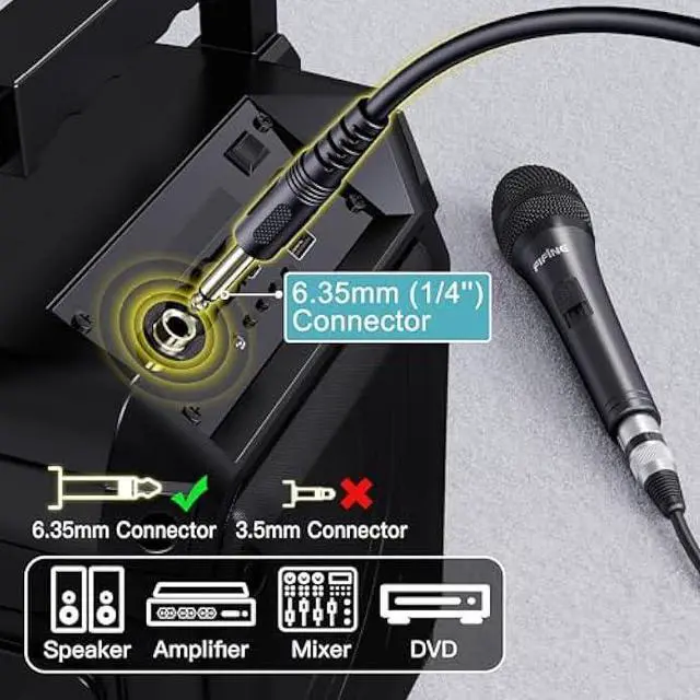 Alt view image 2 of 5 - Fifine Karaoke Microphone, Dynamic Vocal Microphone for Speaker, 6.35MM Wired Handheld Mic with On and Off Switch and 14.8ft Detachable Cable-K6