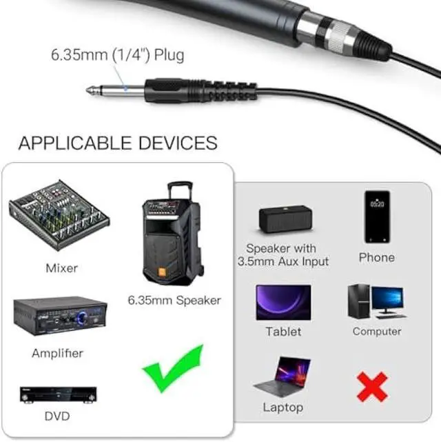 Alt view image 4 of 5 - Fifine Karaoke Microphone, Dynamic Vocal Microphone for Speaker, 6.35MM Wired Handheld Mic with On and Off Switch and 14.8ft Detachable Cable-K6