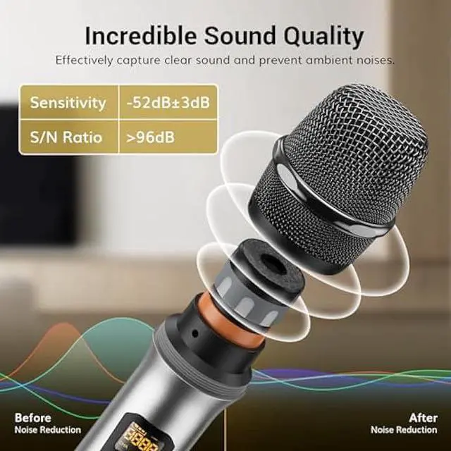 Alt view image 2 of 5 - TONOR Wireless Microphones, UHF Dual Cordless Metal Dynamic Mic System with Rechargeable Receiver, for Karaoke Singing, Wedding, DJ, Party, Speech, Church, Class Use, 200ft TW630 Silver