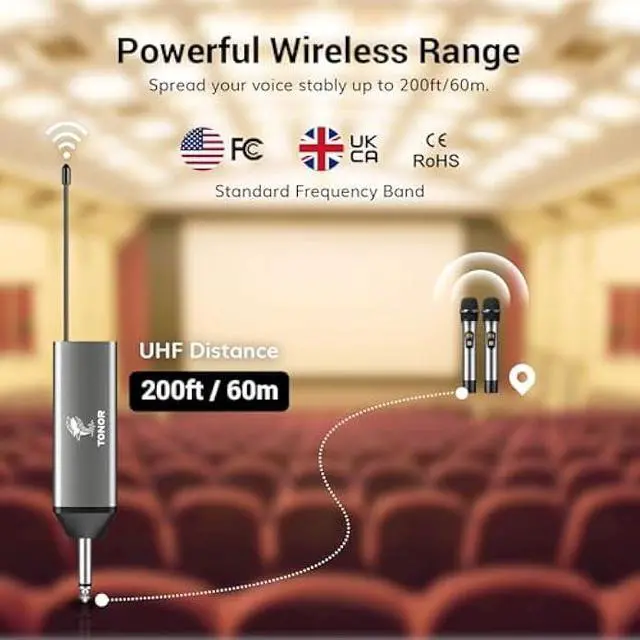 Alt view image 3 of 5 - TONOR Wireless Microphones, UHF Dual Cordless Metal Dynamic Mic System with Rechargeable Receiver, for Karaoke Singing, Wedding, DJ, Party, Speech, Church, Class Use, 200ft TW630 Silver