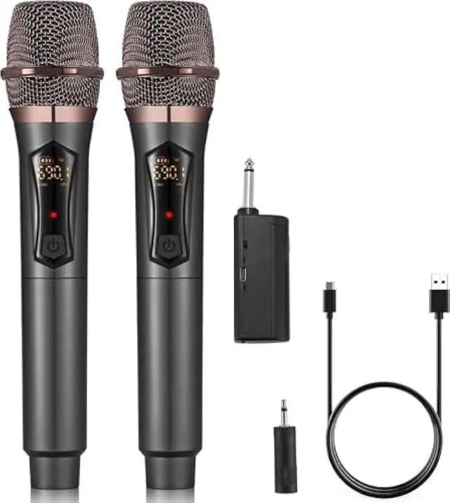 Main image of ALPOWL Wireless Microphones, Metal Dynamic Microphone System with Rechargeable Receiver, 50H Duration, 200ft Range, Microphone for Karaoke Singing, Wedding, DJ, Party, Speech, Church