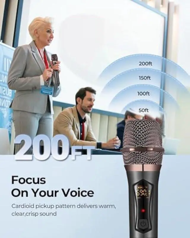 Alt view image 5 of 5 - ALPOWL Wireless Microphones, Metal Dynamic Microphone System with Rechargeable Receiver, 50H Duration, 200ft Range, Microphone for Karaoke Singing, Wedding, DJ, Party, Speech, Church