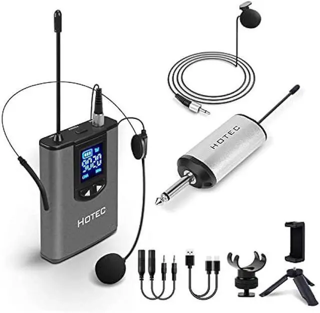 Main image of HOTEC UHF Wireless Headset Microphone/Lavalier Lapel Mic with Bodypack Transmitter and Mini Rechargeable Receiver 1/4 Output for Vlogging or Speech