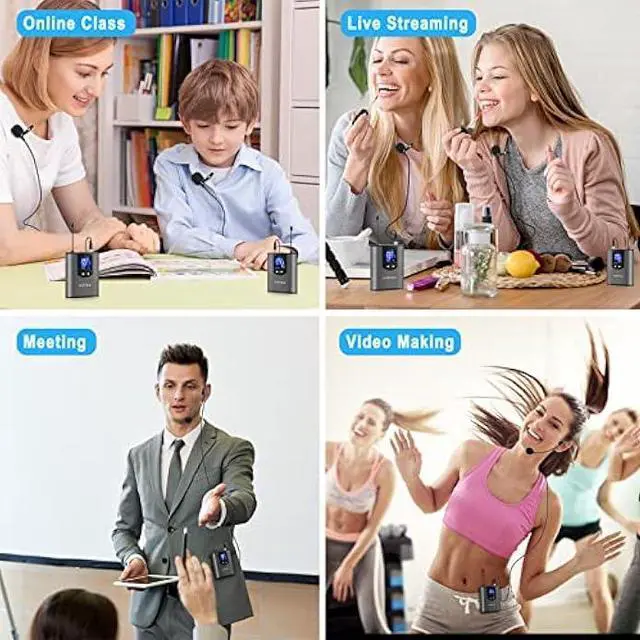 Alt view image 5 of 5 - HOTEC UHF Wireless Headset Microphone/Lavalier Lapel Mic with Bodypack Transmitter and Mini Rechargeable Receiver 1/4 Output for Vlogging or Speech