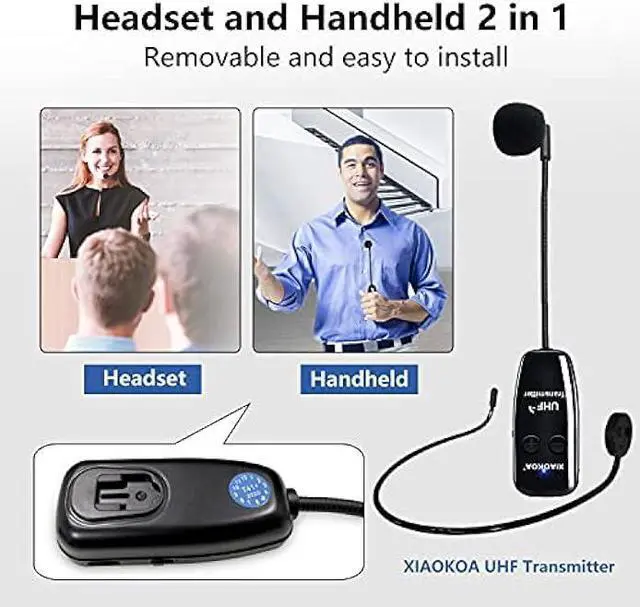 Alt view image 2 of 5 - XIAOKOA UHF12 Wireless Microphone Headset, 160ft Range, Dual Micro USB Charging, Suitable for Teaching, Stage Performers, Fitness Instructors