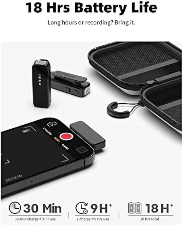 Alt view image 4 of 6 - Rythflo Wireless Lavalier Microphone for iPhone 14/13/12 with Noise Cancellation, 100ft Transmission, 18H Battery Life, Lightning Lapel Microphone Wireless for Video Recording, Vlog, Streaming