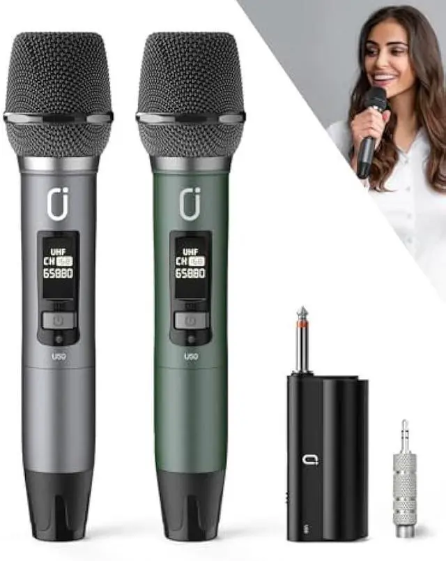 Main image of Wireless Microphones, Professional UHF Dual Microphones for Karaoke, Wireless Dynamic Microphone System Set with Rechargeable Receiver,Plug and Play, Speech, Wedding, Church, PA System